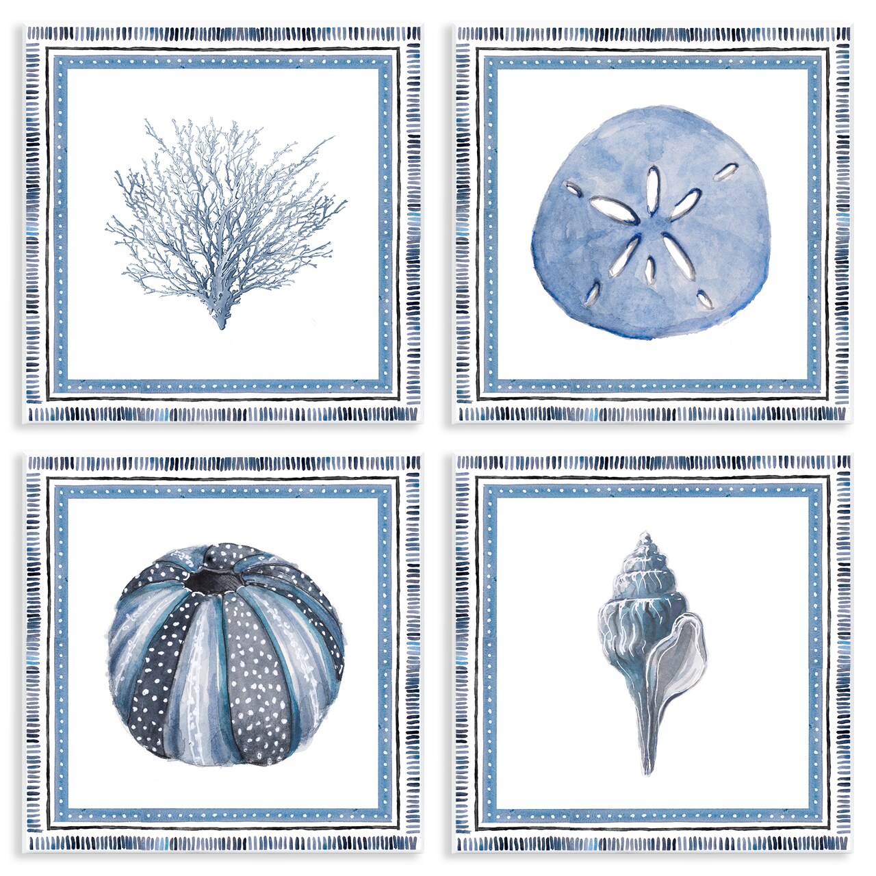 Stupell Industries Coastal Teal Bordered Coral 4pc Wall Plaque Set, design by Lanie Loreth